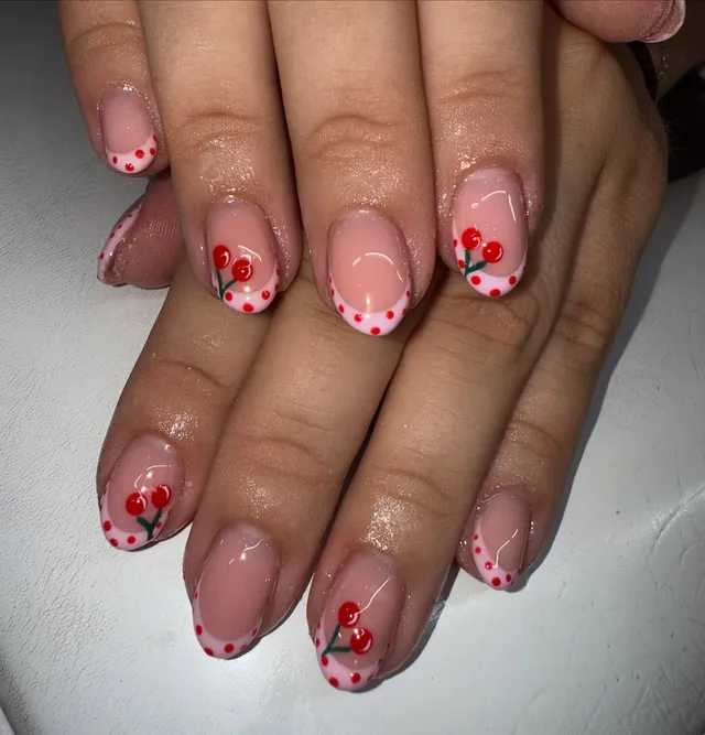 Cherry-red French nail tips