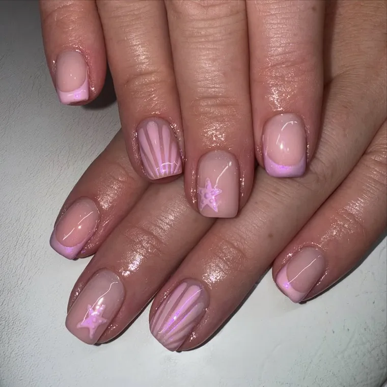Iridescent seashell and starfish summer nail set by Autumn Rose Hair & Beauty